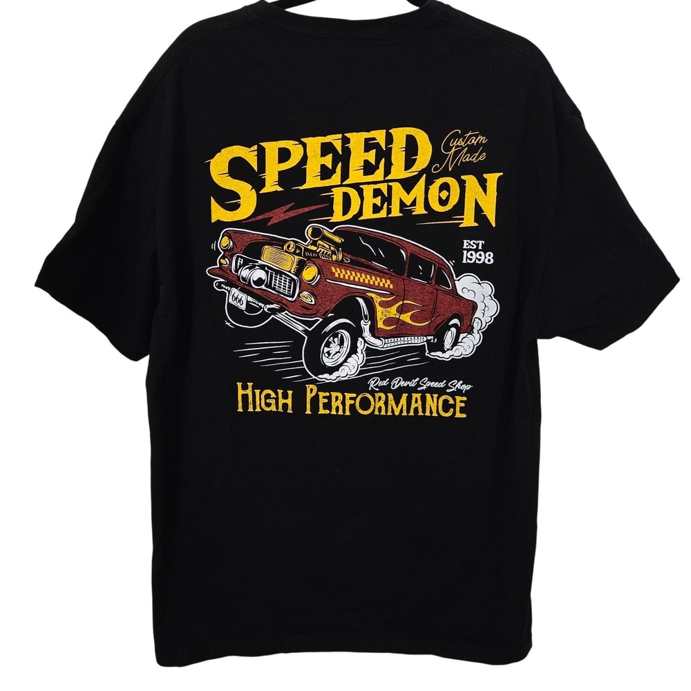 Red Devil Speed Shop T Shirt Men XL Black Speed Demon Hot Rod Gasser Car Graphic